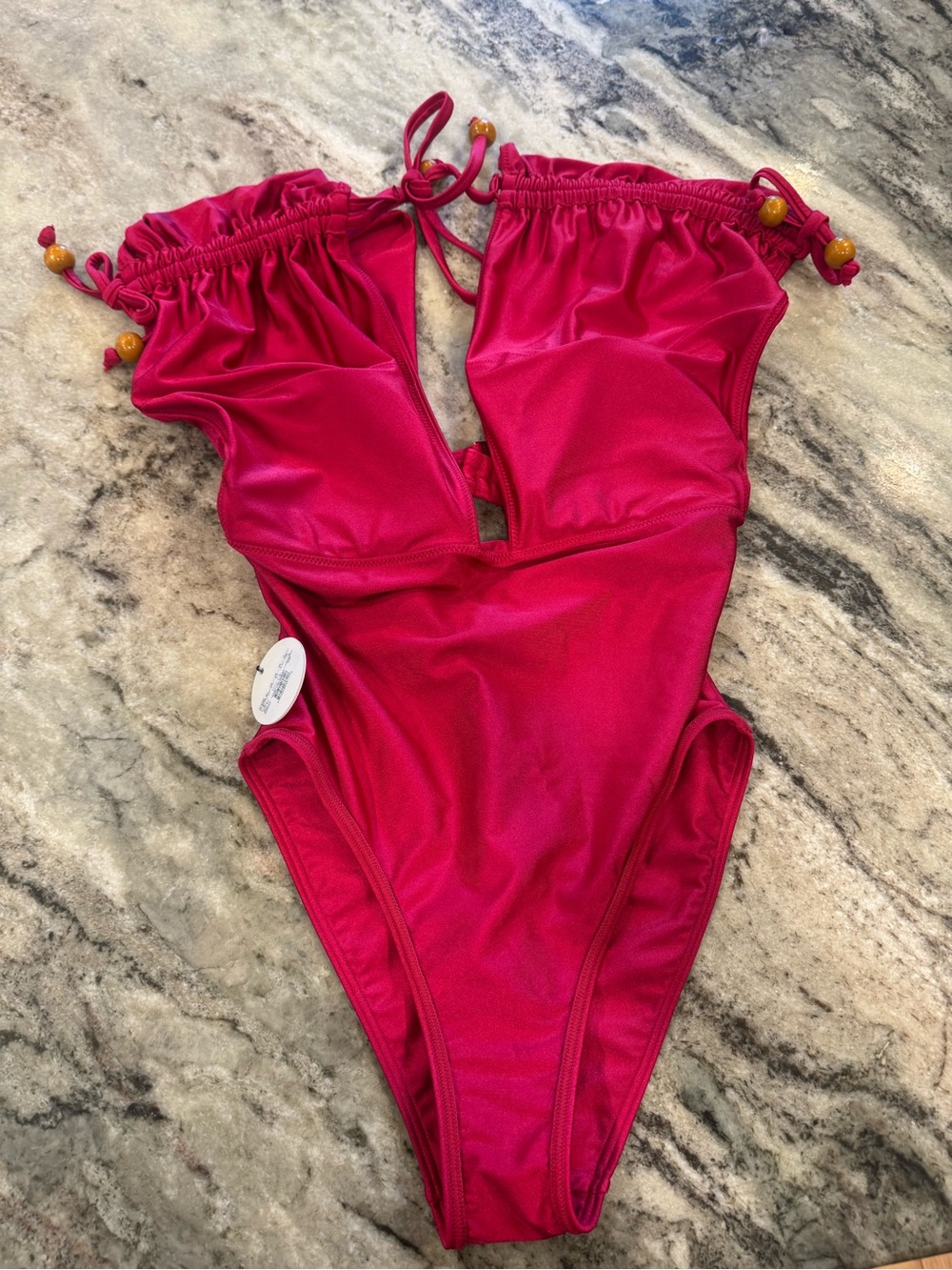Andrea Iyamah Hot Pink Girls One-Piece Swimsuit with Bead Tie Straps
